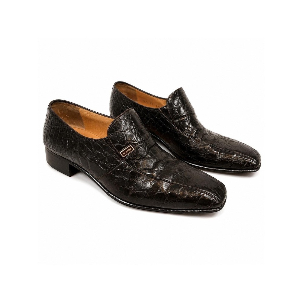 Universal Dk Brown Crocodile Embossed Leather SlipOn Loafers with MetalLabel 9.5